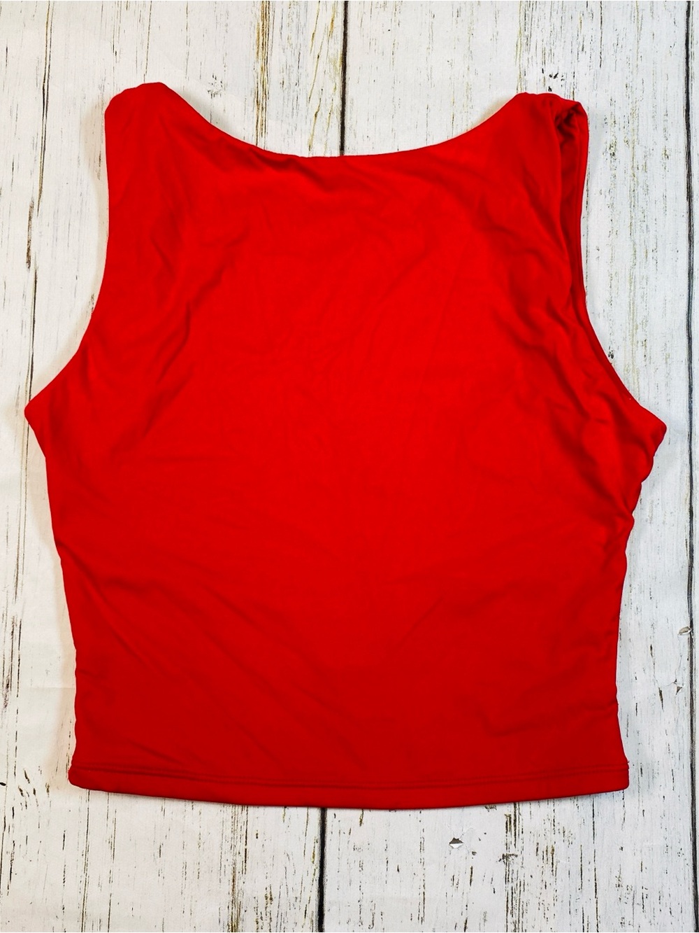 Qinsen Double Layer High Neck Open Back Cropped Tank Top